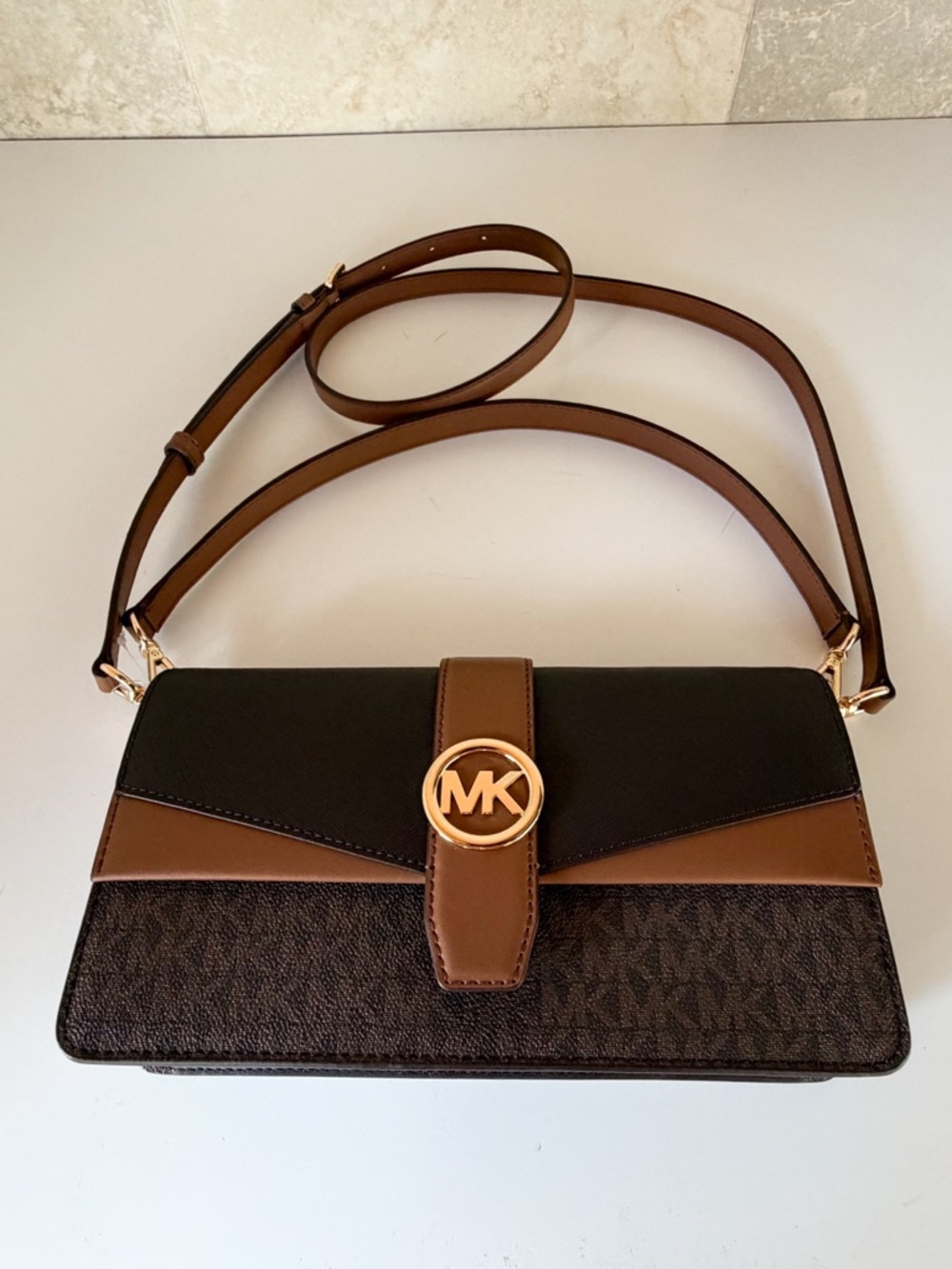 Michael Kors Greenwich MD Flap Shoulder Crossbody Bag MK Brown - Picture 7 of 12